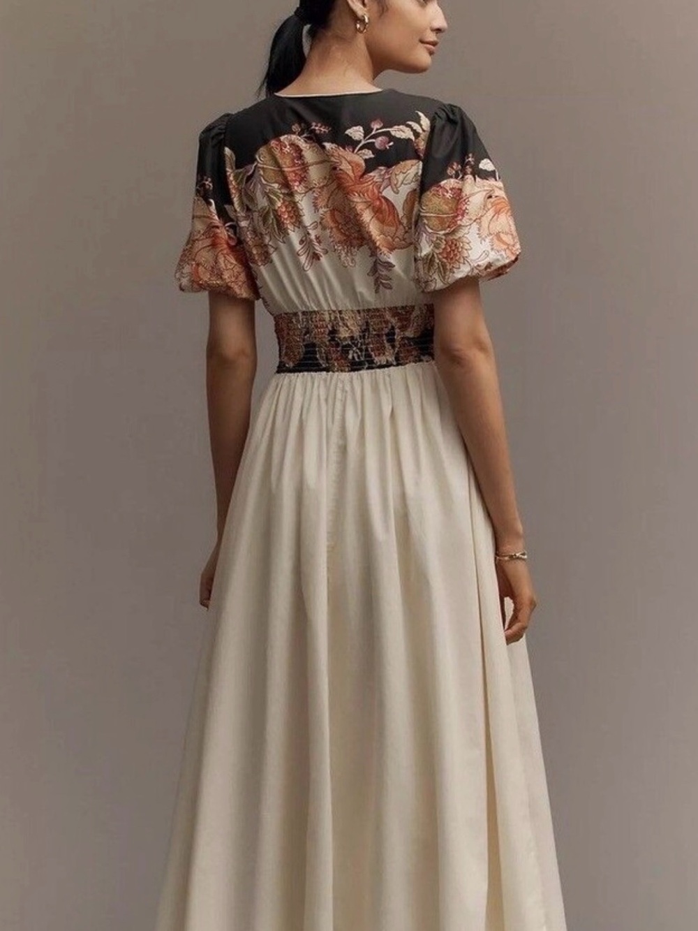 Anthropologie Katerina Button Front Floral Dress in Black and Cream - Picture 3 of 10